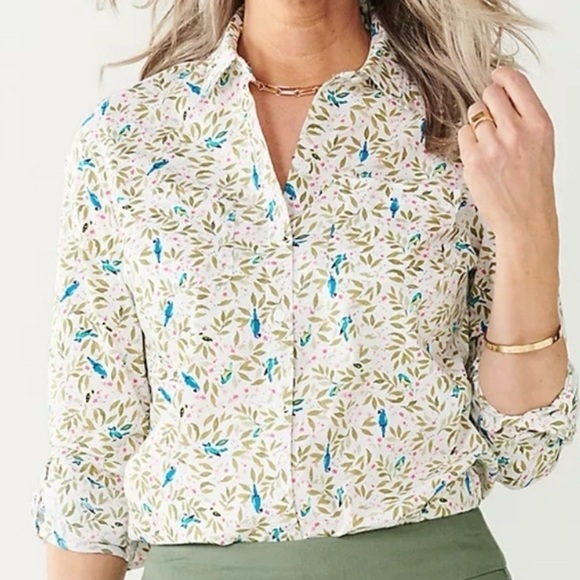 croft & barrow Tops - CROFT & BARROW Essential Comfort Stretch Shirt Birds Print Multicolor PXXL